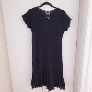 Johnny was black midi dress with cut out lace